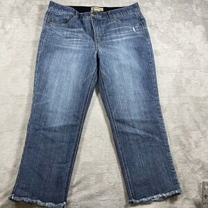 democracy ab technology jeans Sz 16 Med Wash Straight Leg Crop Raw Hem